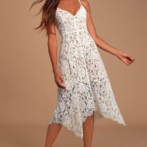 Lulus one wish white lace midi dress